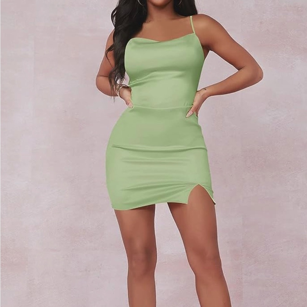 Green silk mini dress